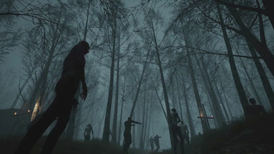 Zombie horde moving through a misty forest at night, Halloween MoCap Bundle