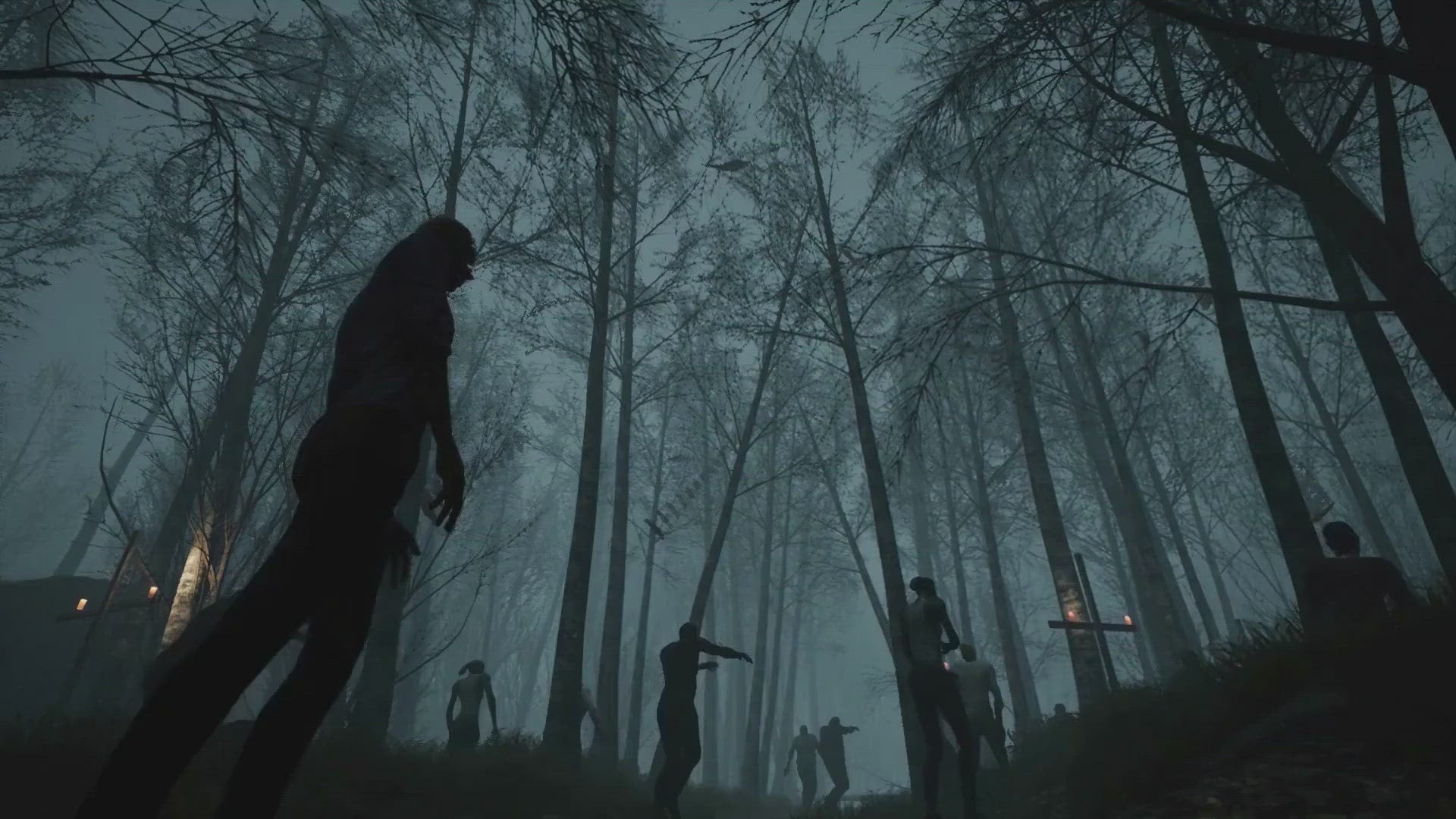 Zombie horde in a misty forest at night, Halloween MoCap Bundle video